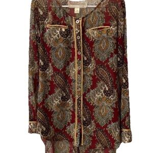 Anthropologie silver button long semi sheer tunic